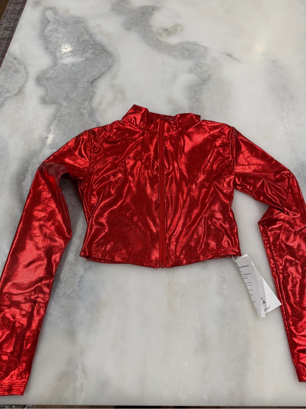 Women's Red Metallic Zip-Up Cropped Jacket XS